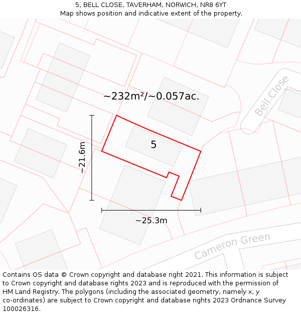 5, BELL CLOSE, TAVERHAM, NORWICH, NR8 6YT: Plot and title map