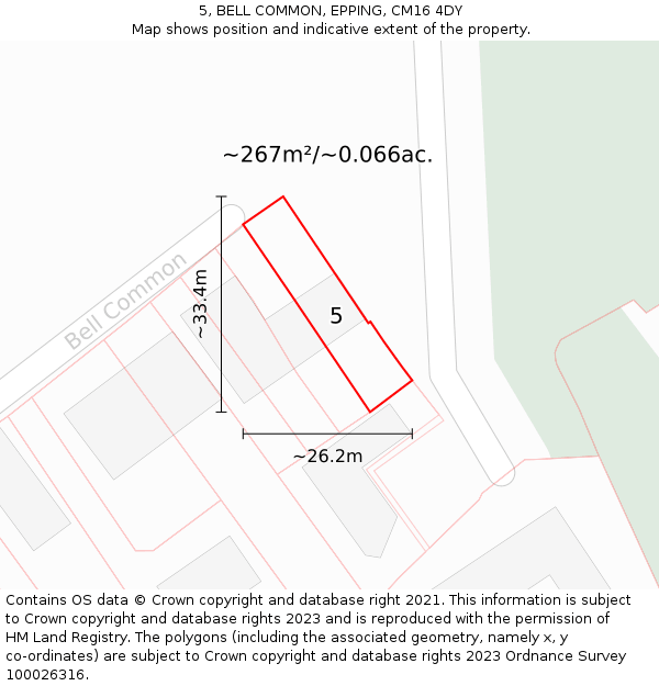 5, BELL COMMON, EPPING, CM16 4DY: Plot and title map