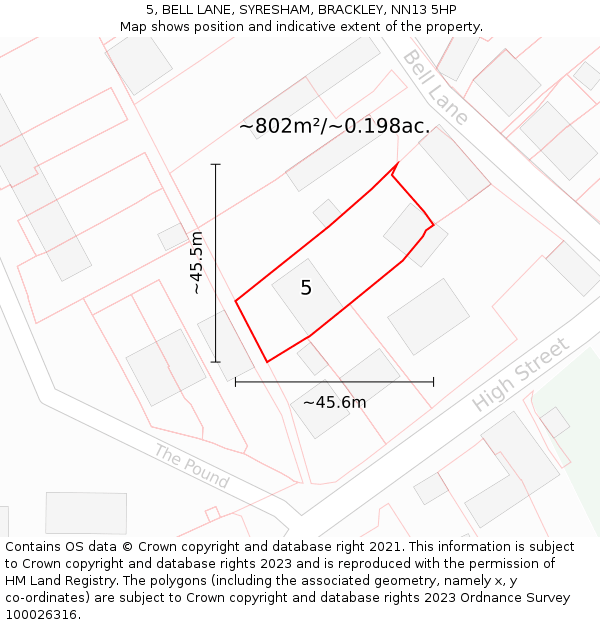 5, BELL LANE, SYRESHAM, BRACKLEY, NN13 5HP: Plot and title map