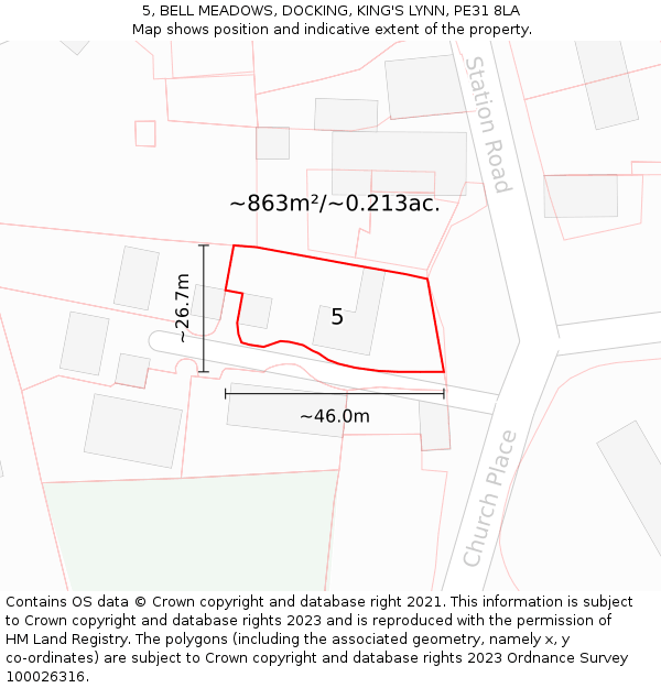 5, BELL MEADOWS, DOCKING, KING'S LYNN, PE31 8LA: Plot and title map