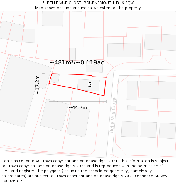 5, BELLE VUE CLOSE, BOURNEMOUTH, BH6 3QW: Plot and title map
