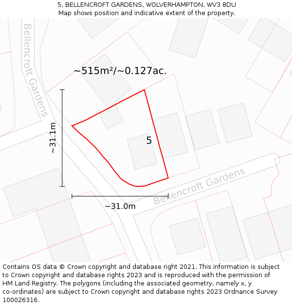 5, BELLENCROFT GARDENS, WOLVERHAMPTON, WV3 8DU: Plot and title map