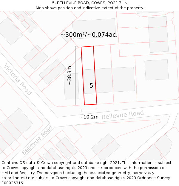 5, BELLEVUE ROAD, COWES, PO31 7HN: Plot and title map