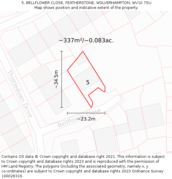 5, BELLFLOWER CLOSE, FEATHERSTONE, WOLVERHAMPTON, WV10 7SU: Plot and title map