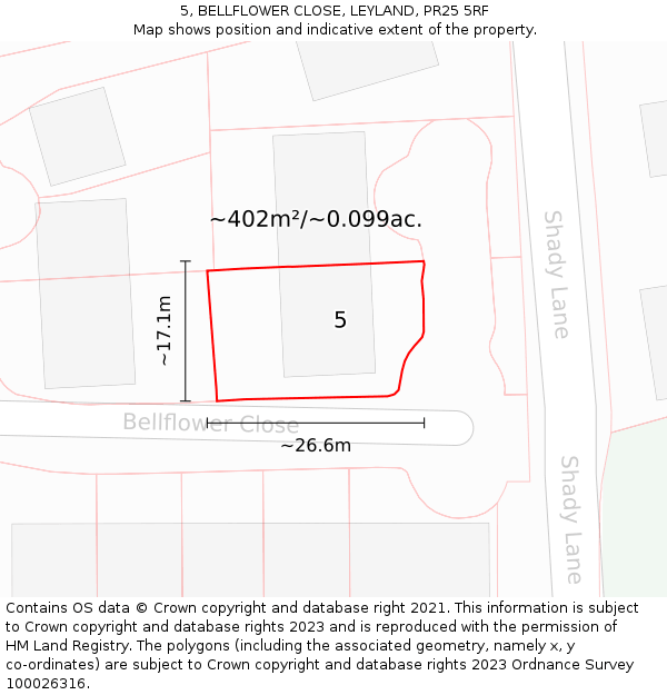5, BELLFLOWER CLOSE, LEYLAND, PR25 5RF: Plot and title map