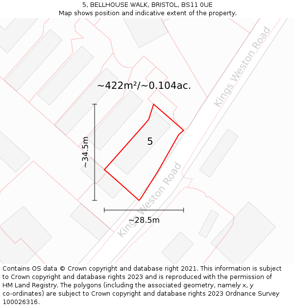 5, BELLHOUSE WALK, BRISTOL, BS11 0UE: Plot and title map