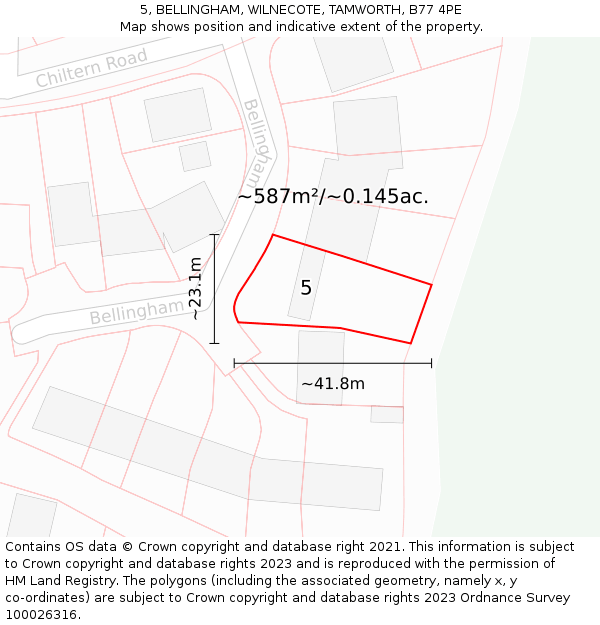 5, BELLINGHAM, WILNECOTE, TAMWORTH, B77 4PE: Plot and title map