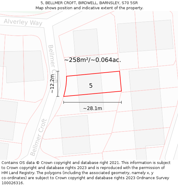 5, BELLMER CROFT, BIRDWELL, BARNSLEY, S70 5SR: Plot and title map