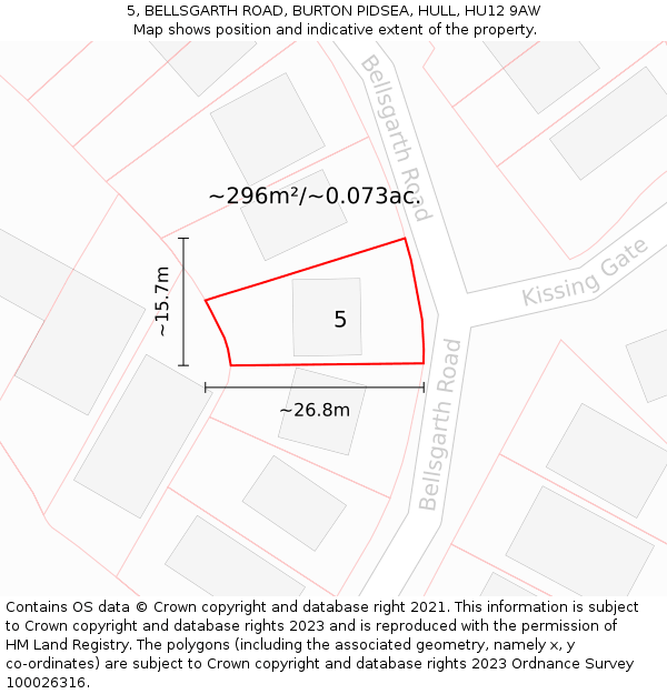 5, BELLSGARTH ROAD, BURTON PIDSEA, HULL, HU12 9AW: Plot and title map