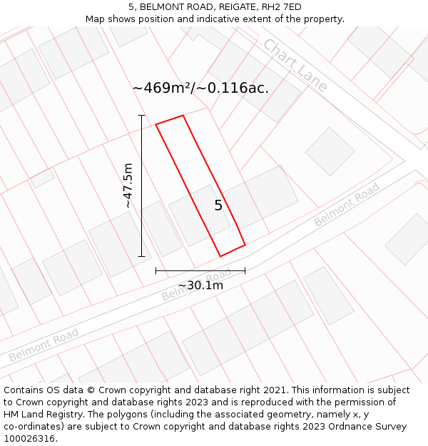 5, BELMONT ROAD, REIGATE, RH2 7ED: Plot and title map