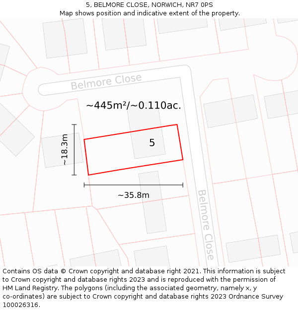 5, BELMORE CLOSE, NORWICH, NR7 0PS: Plot and title map