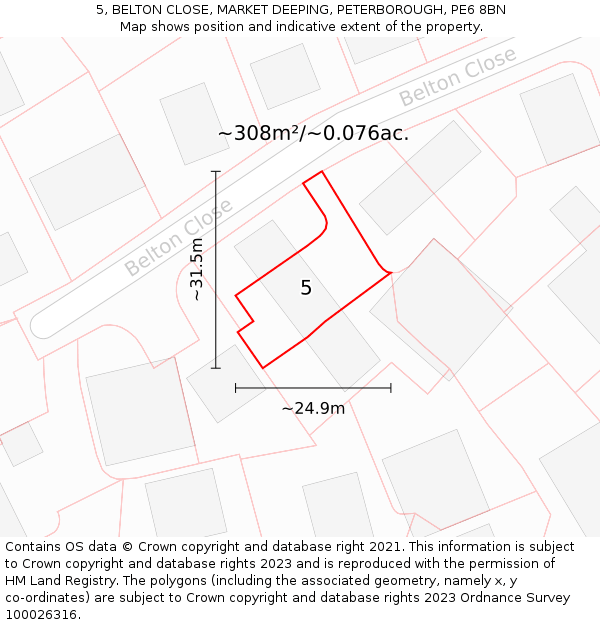 5, BELTON CLOSE, MARKET DEEPING, PETERBOROUGH, PE6 8BN: Plot and title map