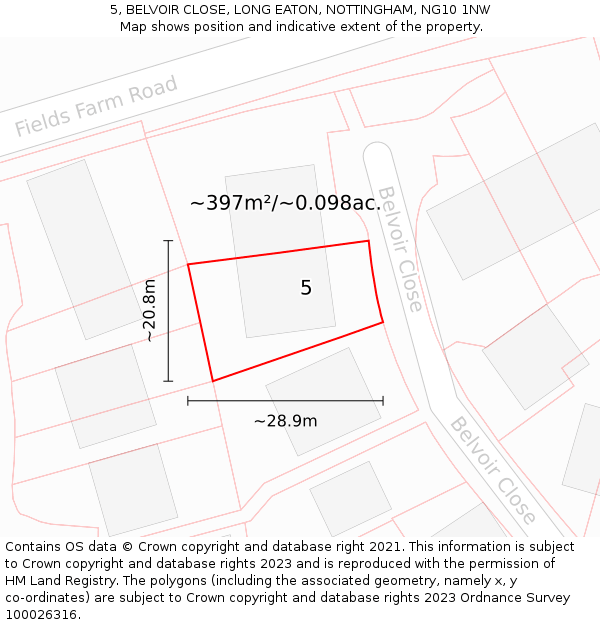 5, BELVOIR CLOSE, LONG EATON, NOTTINGHAM, NG10 1NW: Plot and title map