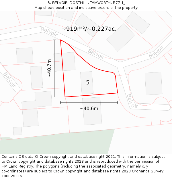 5, BELVOIR, DOSTHILL, TAMWORTH, B77 1JJ: Plot and title map