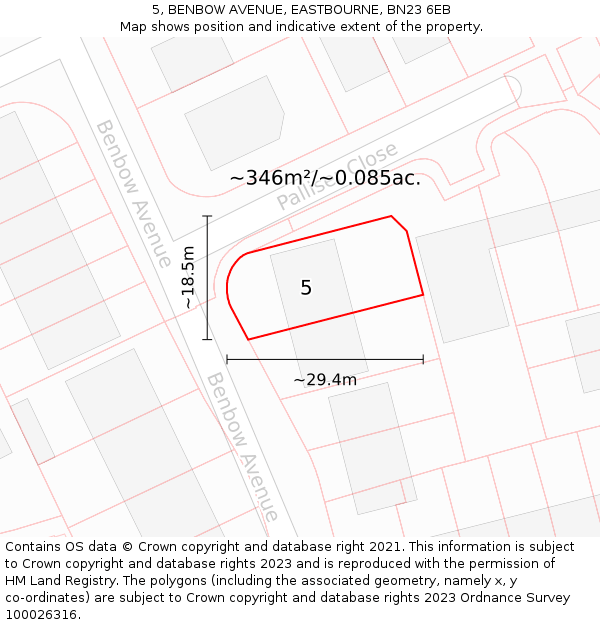 5, BENBOW AVENUE, EASTBOURNE, BN23 6EB: Plot and title map
