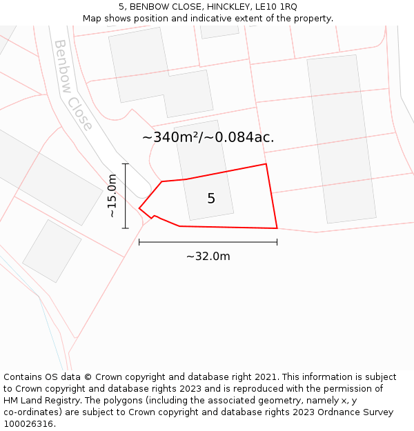 5, BENBOW CLOSE, HINCKLEY, LE10 1RQ: Plot and title map