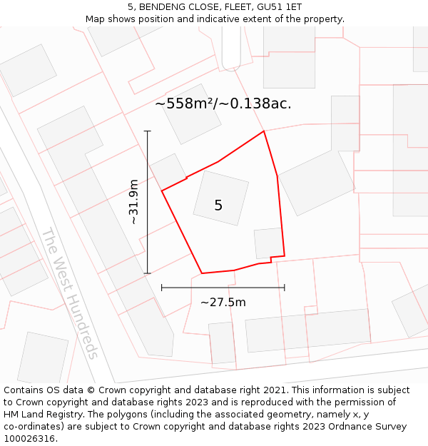 5, BENDENG CLOSE, FLEET, GU51 1ET: Plot and title map
