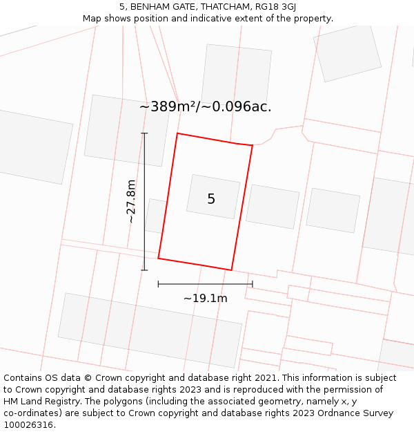 5, BENHAM GATE, THATCHAM, RG18 3GJ: Plot and title map
