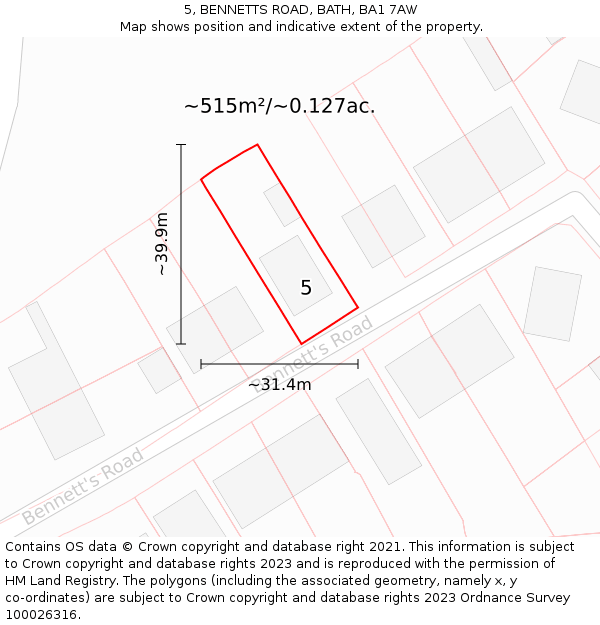 5, BENNETTS ROAD, BATH, BA1 7AW: Plot and title map