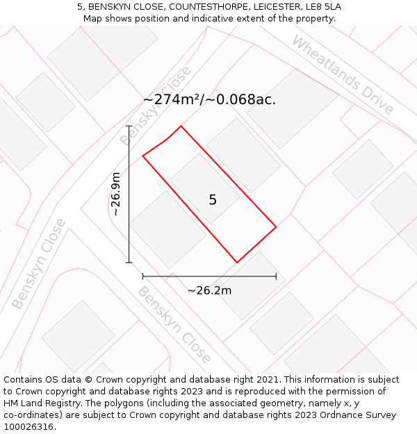 5, BENSKYN CLOSE, COUNTESTHORPE, LEICESTER, LE8 5LA: Plot and title map