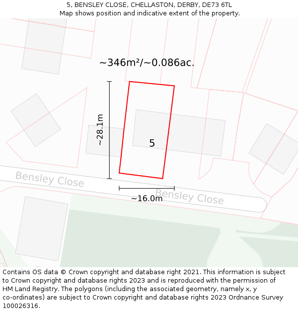 5, BENSLEY CLOSE, CHELLASTON, DERBY, DE73 6TL: Plot and title map