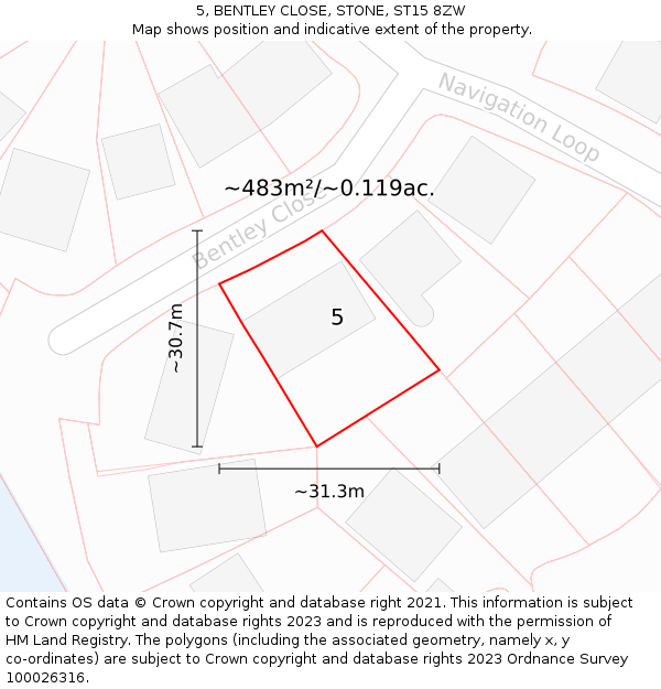 5, BENTLEY CLOSE, STONE, ST15 8ZW: Plot and title map