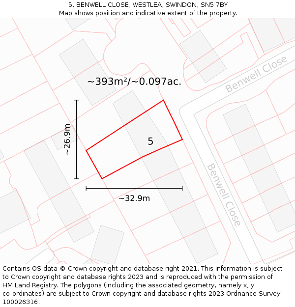 5, BENWELL CLOSE, WESTLEA, SWINDON, SN5 7BY: Plot and title map