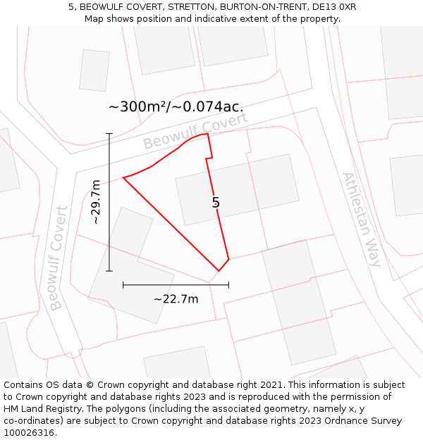 5, BEOWULF COVERT, STRETTON, BURTON-ON-TRENT, DE13 0XR: Plot and title map