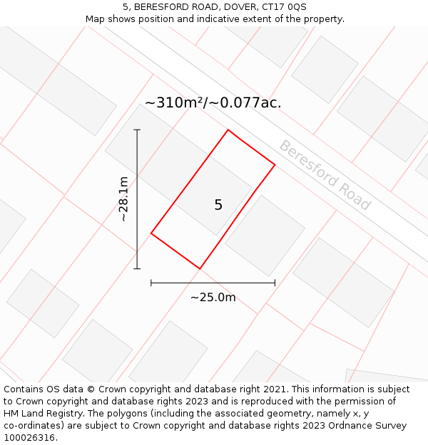 5, BERESFORD ROAD, DOVER, CT17 0QS: Plot and title map