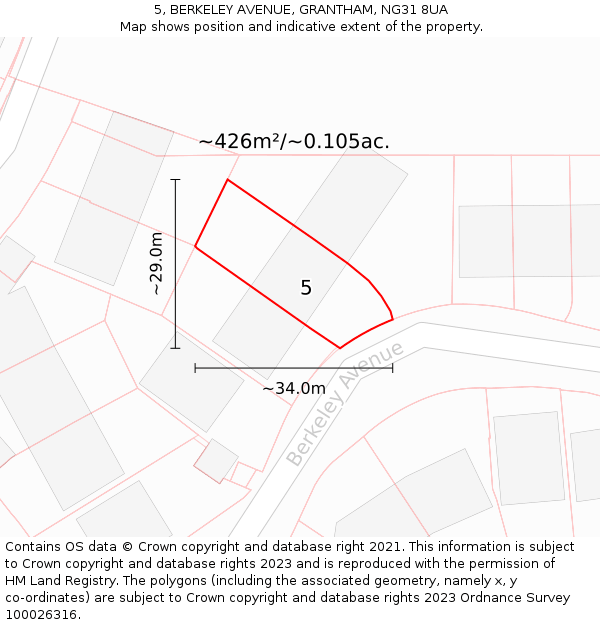 5, BERKELEY AVENUE, GRANTHAM, NG31 8UA: Plot and title map