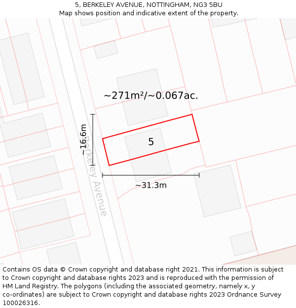5, BERKELEY AVENUE, NOTTINGHAM, NG3 5BU: Plot and title map