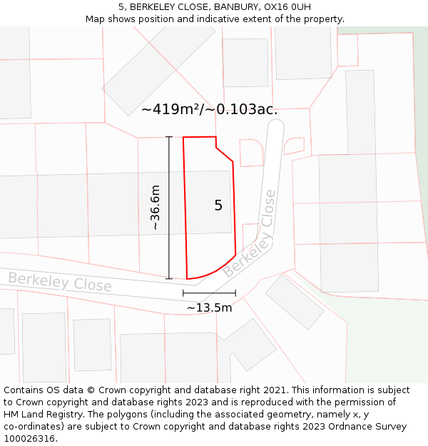5, BERKELEY CLOSE, BANBURY, OX16 0UH: Plot and title map