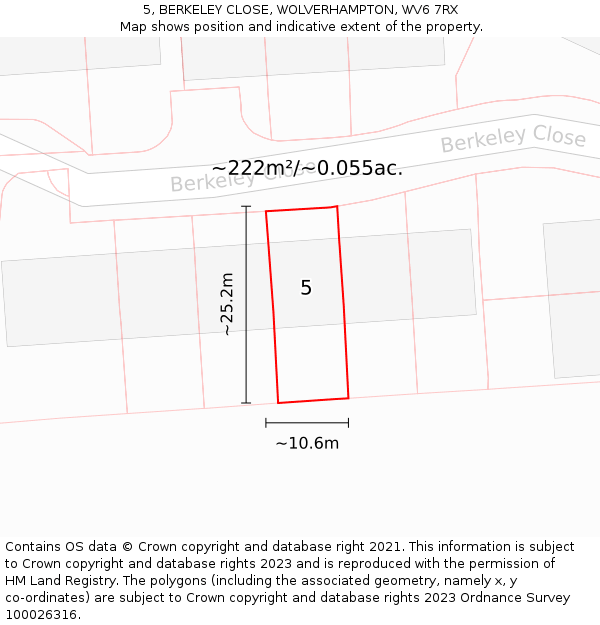 5, BERKELEY CLOSE, WOLVERHAMPTON, WV6 7RX: Plot and title map