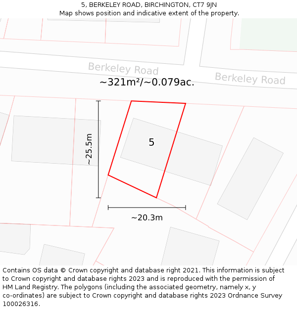 5, BERKELEY ROAD, BIRCHINGTON, CT7 9JN: Plot and title map