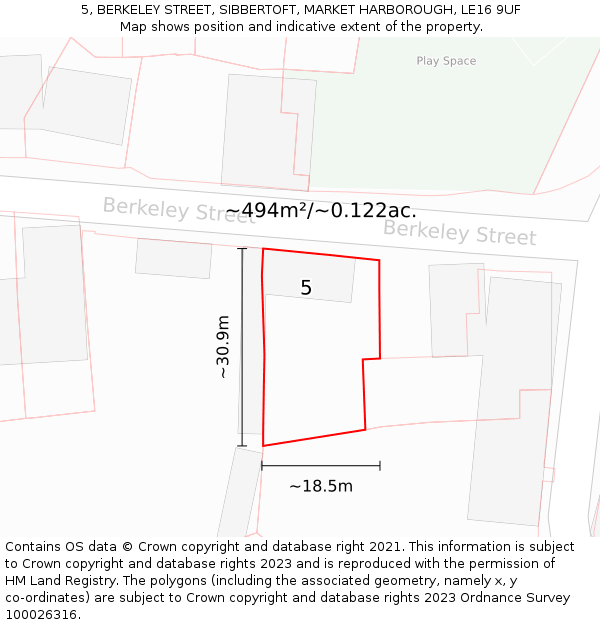 5, BERKELEY STREET, SIBBERTOFT, MARKET HARBOROUGH, LE16 9UF: Plot and title map