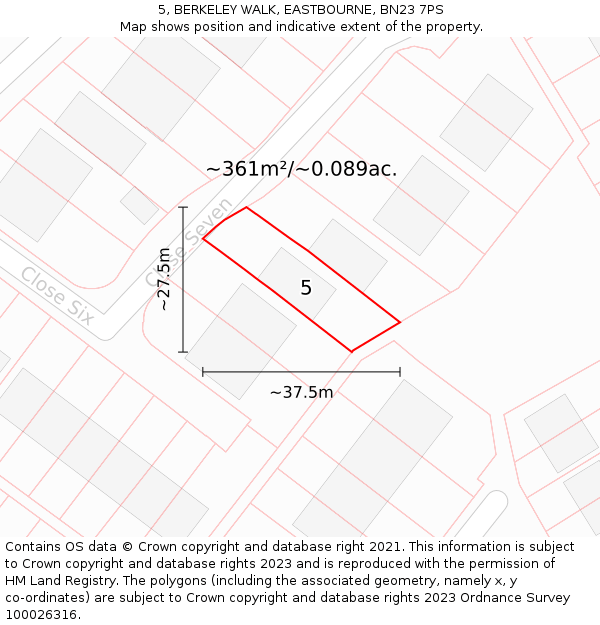 5, BERKELEY WALK, EASTBOURNE, BN23 7PS: Plot and title map