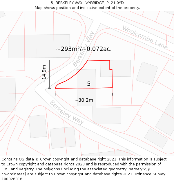 5, BERKELEY WAY, IVYBRIDGE, PL21 0YD: Plot and title map