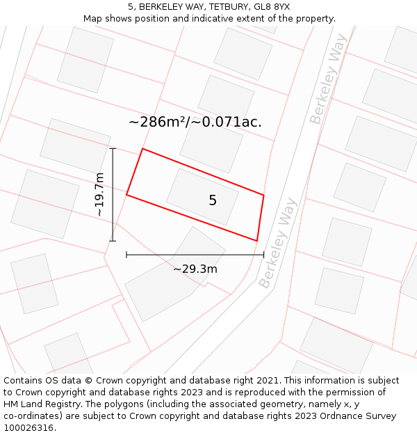 5, BERKELEY WAY, TETBURY, GL8 8YX: Plot and title map