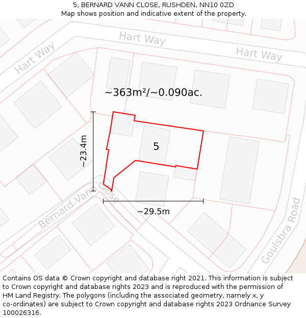 5, BERNARD VANN CLOSE, RUSHDEN, NN10 0ZD: Plot and title map