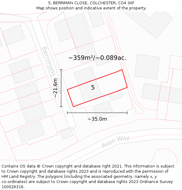 5, BERRIMAN CLOSE, COLCHESTER, CO4 3XF: Plot and title map