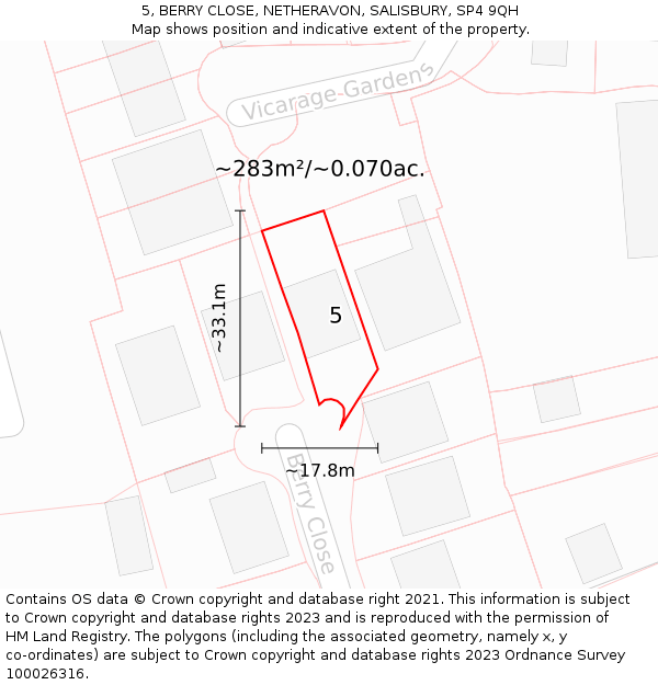 5, BERRY CLOSE, NETHERAVON, SALISBURY, SP4 9QH: Plot and title map