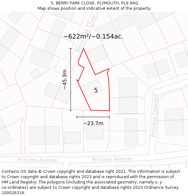 5, BERRY PARK CLOSE, PLYMOUTH, PL9 9AQ: Plot and title map