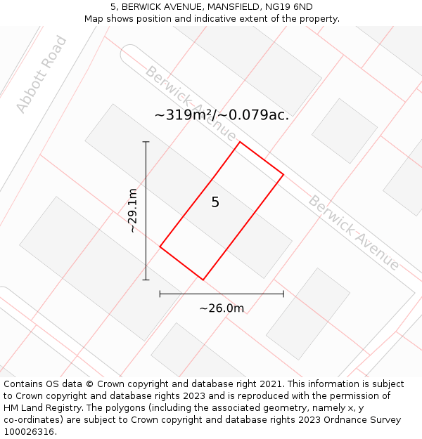 5, BERWICK AVENUE, MANSFIELD, NG19 6ND: Plot and title map