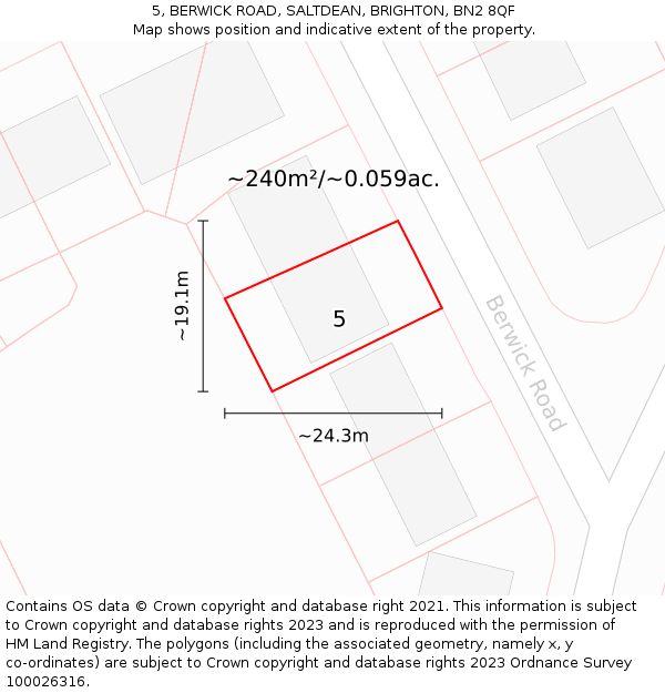5, BERWICK ROAD, SALTDEAN, BRIGHTON, BN2 8QF: Plot and title map