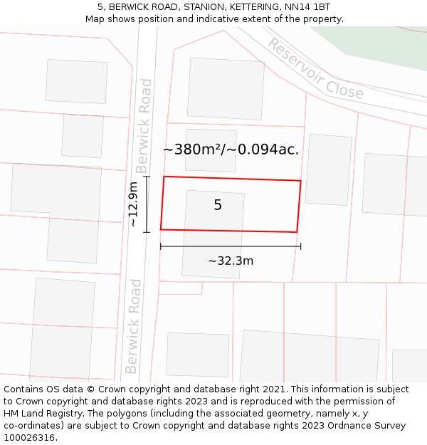 5, BERWICK ROAD, STANION, KETTERING, NN14 1BT: Plot and title map