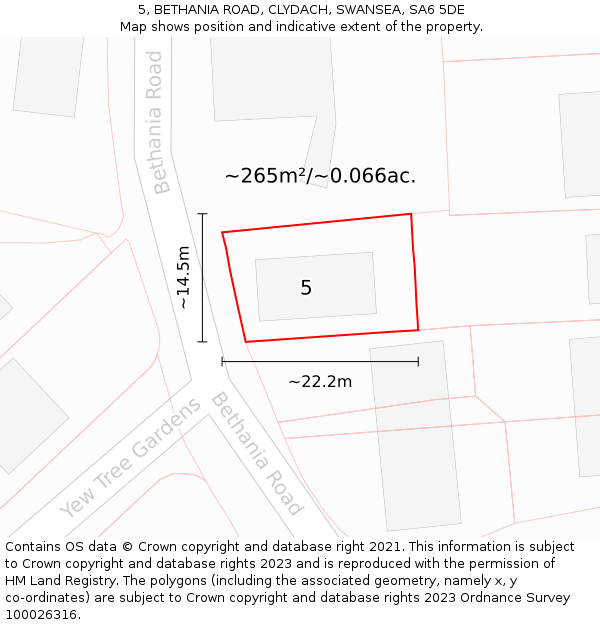 5, BETHANIA ROAD, CLYDACH, SWANSEA, SA6 5DE: Plot and title map