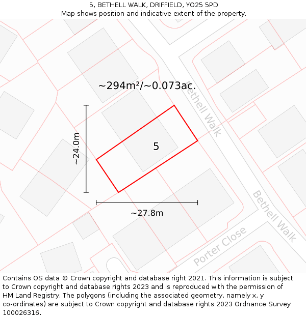 5, BETHELL WALK, DRIFFIELD, YO25 5PD: Plot and title map