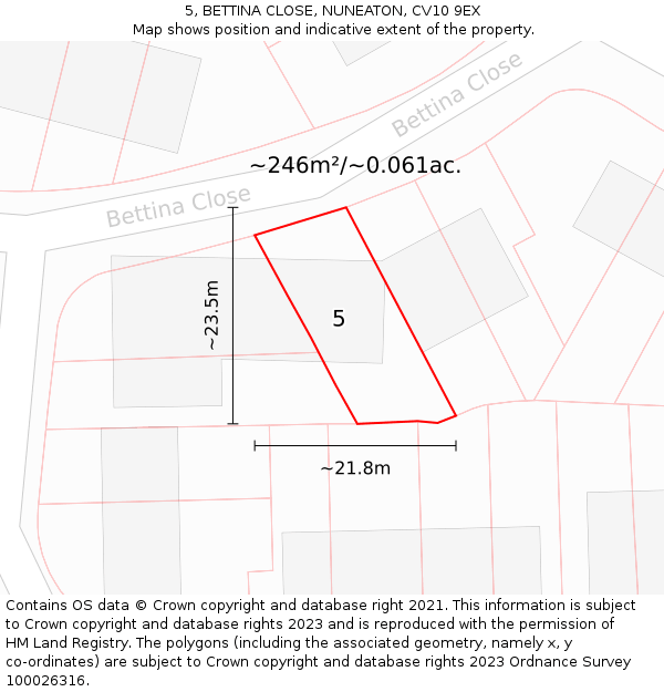 5, BETTINA CLOSE, NUNEATON, CV10 9EX: Plot and title map