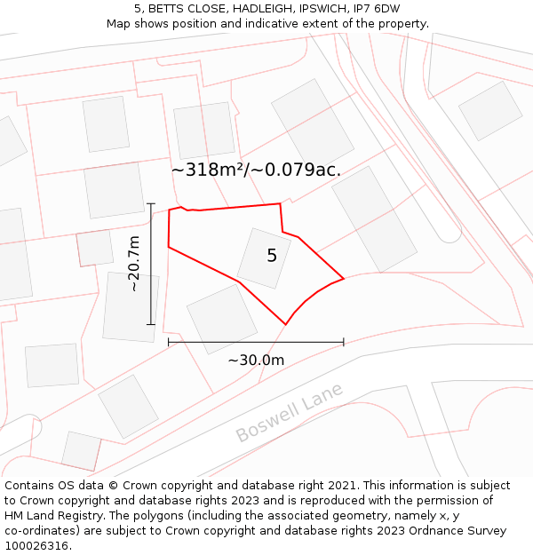 5, BETTS CLOSE, HADLEIGH, IPSWICH, IP7 6DW: Plot and title map