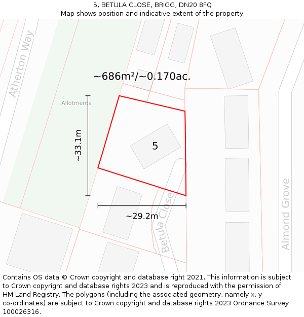5, BETULA CLOSE, BRIGG, DN20 8FQ: Plot and title map